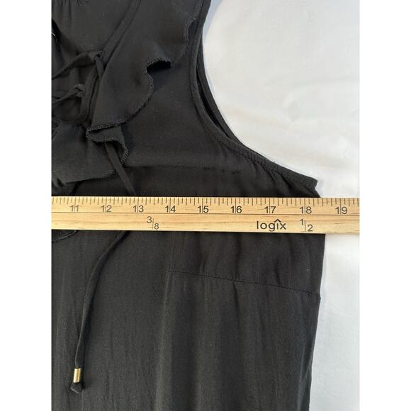 Kelly Renee Black Sleeveless Rayon Dress Ruffle size Medium Lace Up Whimsy Goth - Picture 11 of 12